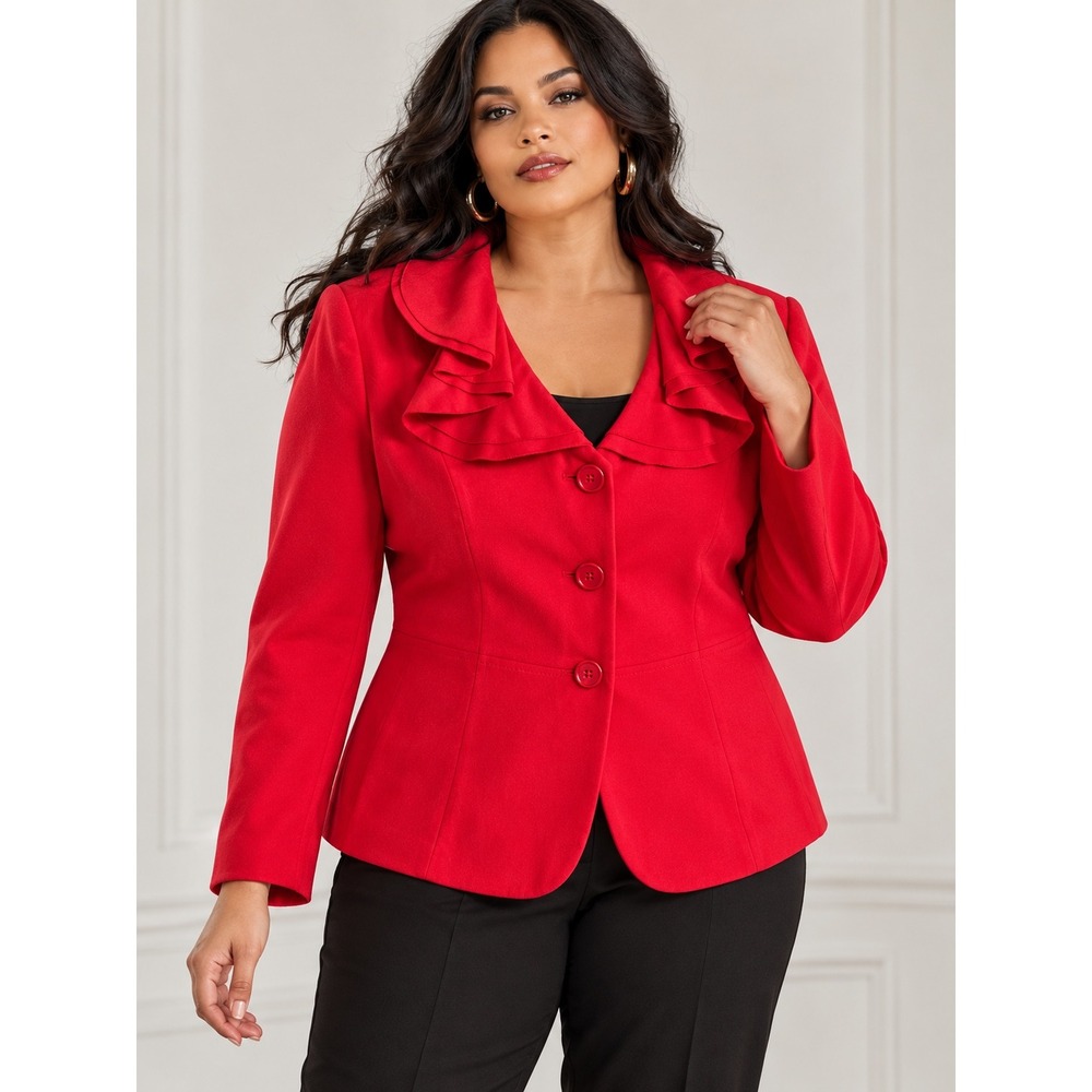 Monroe and Main Red Ruffle Collar Blazer Jacket Plus Size 16W NWT